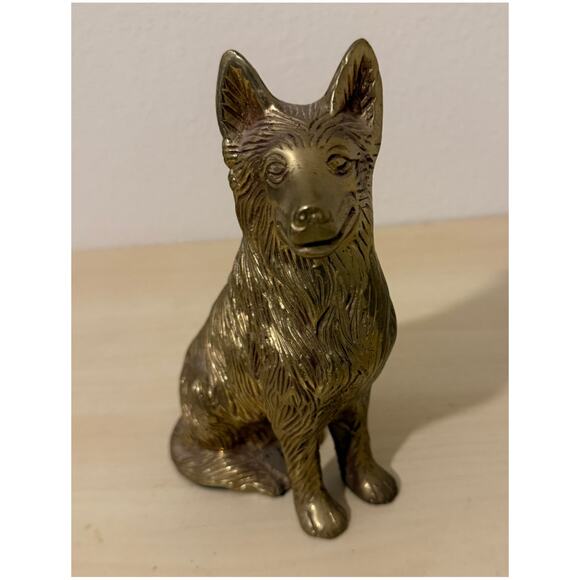 Vintage Solid Brass German Shepherd Statue Heavy Sitting Dog Figurine - Picture 2 of 5